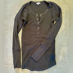 Splendid Thermal Henley Waffle Knit Top Black Size XS